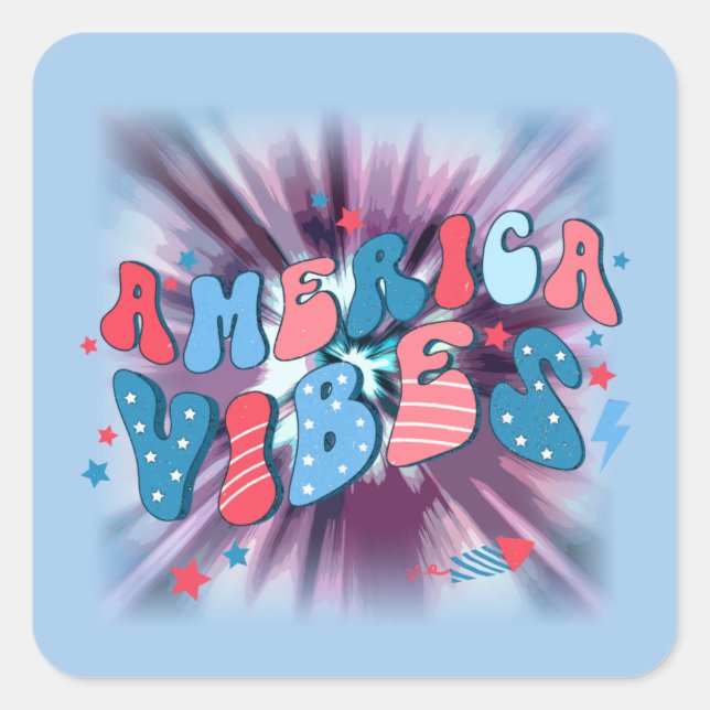 Adesivo Quadrado América Vibe - Groovy Retro Patriótico 4 De Julho (Frente)