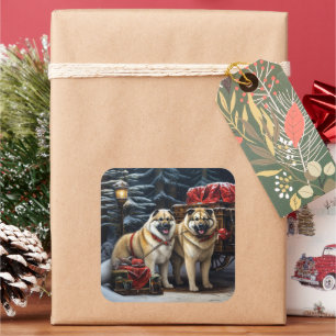 Adesivo Quadrado American Akita Snowy Sleigh Passear Decência de Na