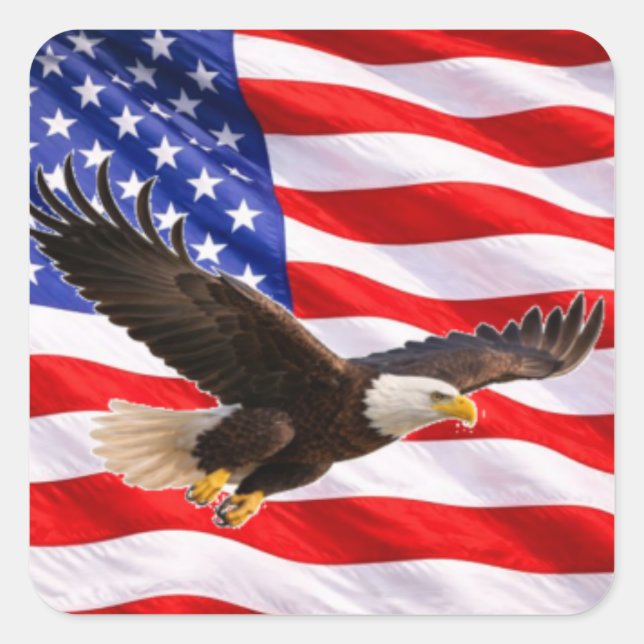 Adesivo Quadrado American Bald Eagle Patriotic Square Sticker (Frente)