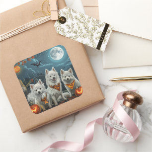 Adesivo Quadrado American Eskimo Halloween Assustador