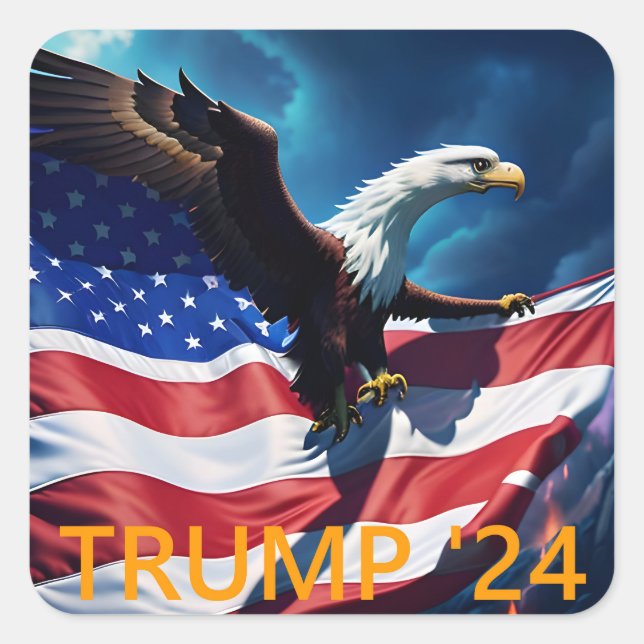 Adesivo Quadrado American Flag American American Eagle TRUMP 2024 (Frente)