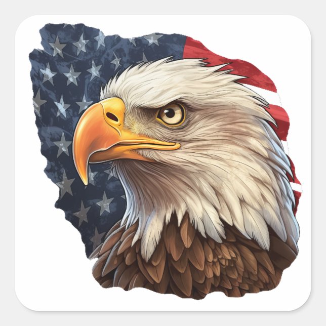 Adesivo Quadrado American Flag Bald Eagle (Frente)