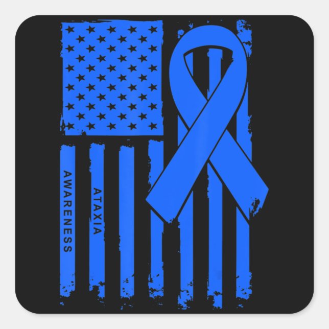 Adesivo Quadrado American Flag Blue Ribbon Ataxia Sensibence T-Shir (Frente)