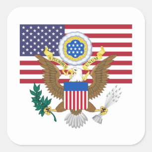 Adesivo Quadrado American Flag & Casaco de Arms, Estados Unidos