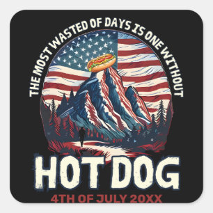 Adesivo Quadrado American Flag Funny 4° de julho Hot Dog
