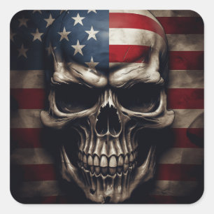 Adesivo Quadrado American Flag Skull