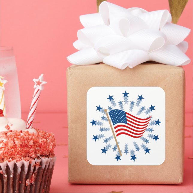 Adesivo Quadrado American Flag Starburst Fireworks 4 de julho (Festa)