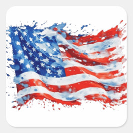 Adesivo Quadrado American Flag USA Watercolor 4 de julho