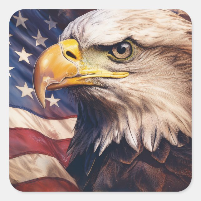 Adesivo Quadrado American Flag with Bald Eagle Head (Frente)