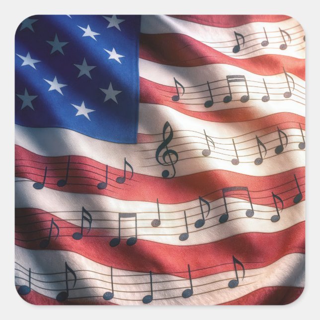 Adesivo Quadrado American Flag With Musical Notes (Frente)