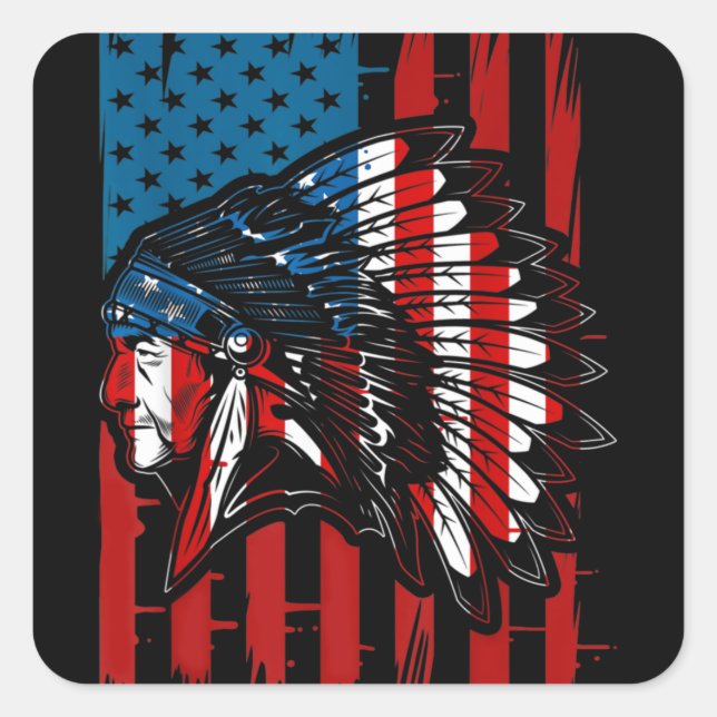 Adesivo Quadrado American Indian Roots US Flag Indigenous Native Am (Frente)