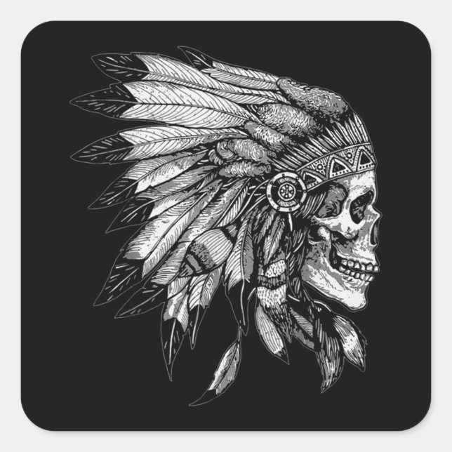 Adesivo Quadrado American Motorcycle Skull Native Indian Eagle Chie (Frente)