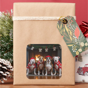 Adesivo Quadrado American Staffordshire ao lado da Lareira Natal