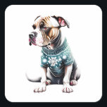 Adesivo Quadrado American Staffordshire Christmas Sweater Sticker<br><div class="desc">Este Americano Staffordshire Terrier — quer o chamemos de AmStaff ou um orgulhoso Staffy — foi claramente traído em moda em nome do espírito de feriado. Enrolado no seu suéter de Natal mais feio e com menos aspecto que impressionado, ele é o adesivo perfeito para qualquer pessoa que encontre um...</div>