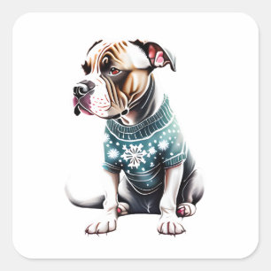 Adesivo Quadrado American Staffordshire Christmas Sweater Sticker