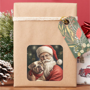 Adesivo Quadrado American Staffordshire com Natal do Papai Noel