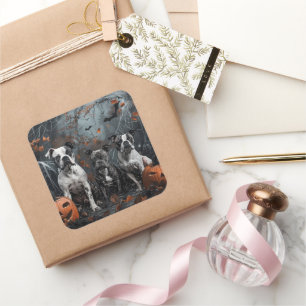 Adesivo Quadrado American Staffordshire Noturno de Halloween Canino