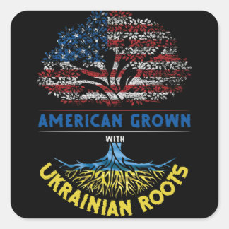 Adesivo Quadrado Americano Cresceu Raízes Ucranianas EUA Bandeira V