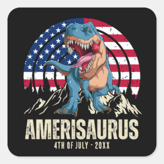 Adesivo Quadrado Amerisauro 4 de julho Bandeira Americana Patriótic