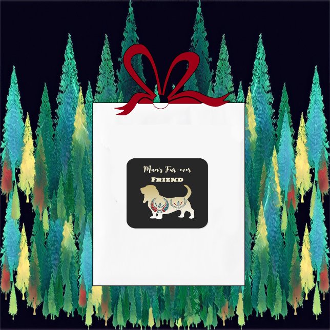 Adesivo Quadrado Amigo de Ouro do Homem Decoração em Arte Popular  (Mans Forever Friend Gold Dog Folk Art Decorative Square Sticker)