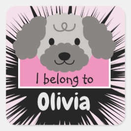 Adesivo Quadrado Amigo de Poodulação de Cinzas Bonitas, de Cor Rosa