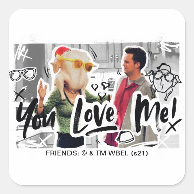 Adesivo Quadrado AMIGOS™ | Ação de Graças Chefe da Turquia Monica (Frente)