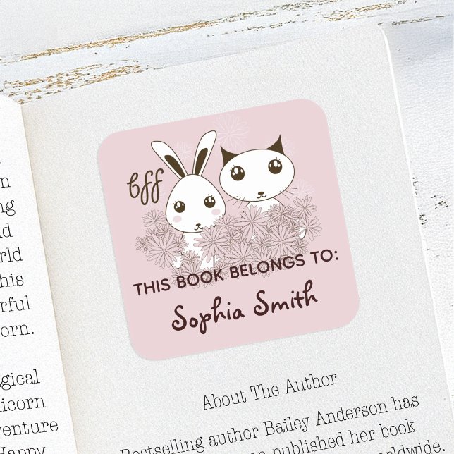 Adesivo Quadrado Amigos De Animais Rosa Este Livro Pertence A (Criador carregado)