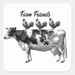 Adesivo Quadrado Amigos de Fazenda bonitinhos Vintage com galos
