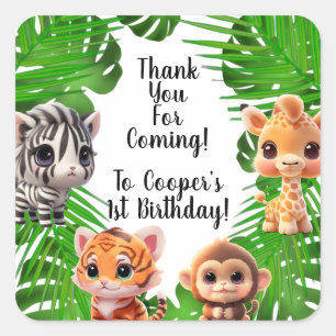 Adesivo Quadrado Amigos Safari girafa zebra elefante-macaco-zebra