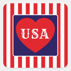 Adesivo Quadrado Amo a Patriótica Americana Vermelha Branca Azul Co