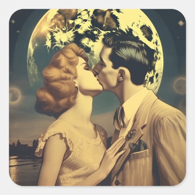 Adesivo Quadrado Amo-te à lua, poster de viagens personalizável (Frente)