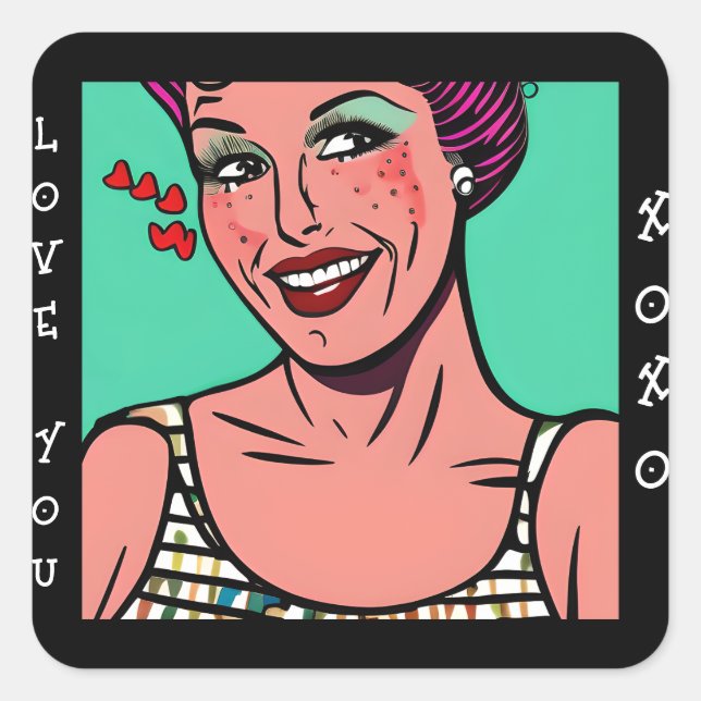 Adesivo Quadrado Amo-Te Xoxo Retro Pop Art (Frente)