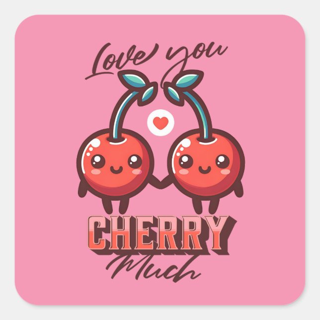 Adesivo Quadrado Amo Você Cherry Muito Namorados De Cerejas Kawaii (Frente)