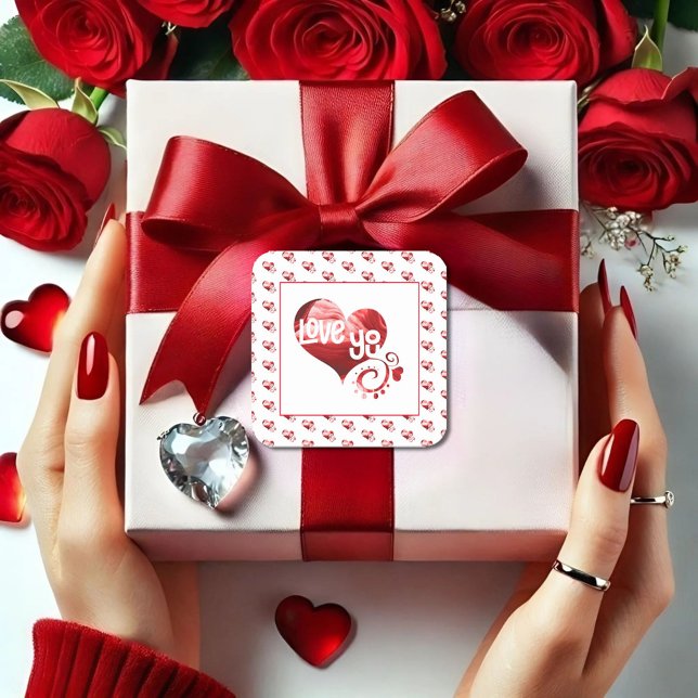 Adesivo Quadrado Amo você Namorados de mármore vermelho (Criador carregado)