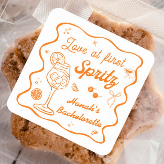 Adesivo Quadrado Amor à primeira spritz Festa de Despedida de Solte (Criador carregado)