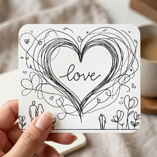 Adesivo Quadrado Amor Coração com Linhas Desenhadas à Mão
