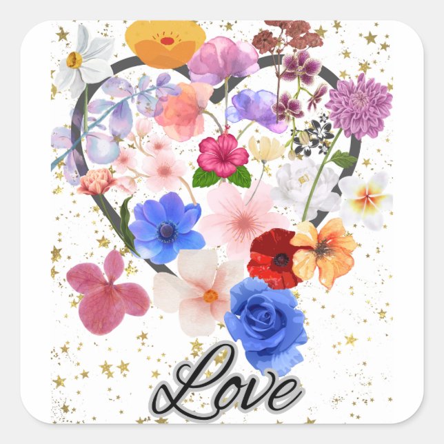 Adesivo Quadrado Amor e Flores (Frente)