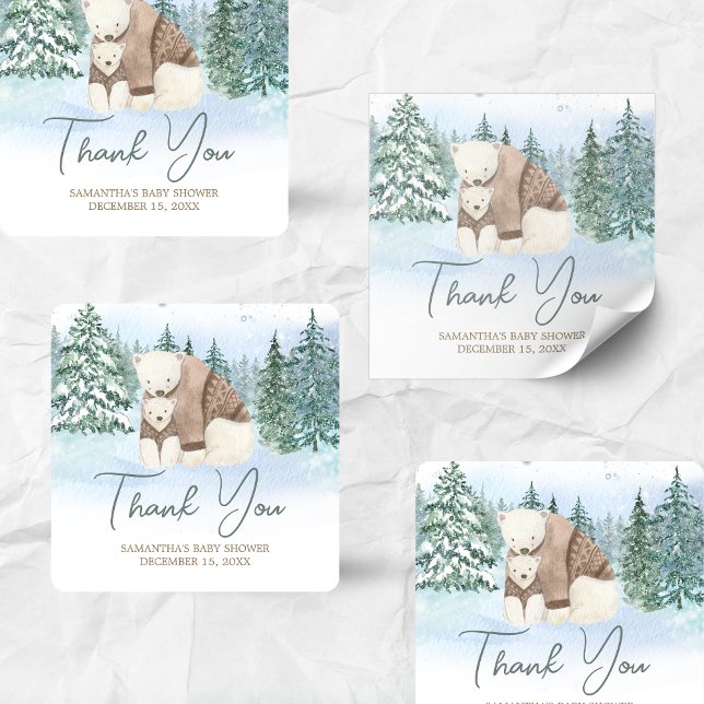 Adesivo Quadrado Amor é frio fora do Chá de fraldas (Winter Baby Shower Sticker )