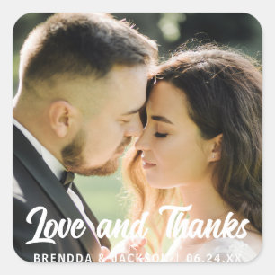 Adesivo Quadrado Amor e Gratidão Foto de Agradecimento de Casamen