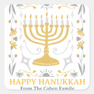 Adesivo Quadrado Amor e Luz   Família simples e feliz de Hanukkah