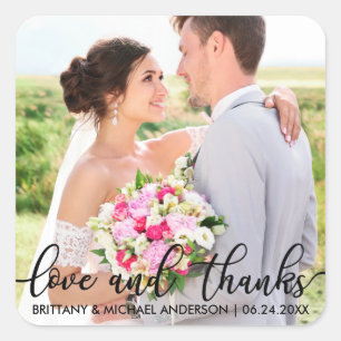 Adesivo Quadrado Amor e obrigado moderno do casamento dos obrigados