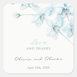 Adesivo Quadrado Amor e Obrigados de Casamento com Orquídea Azul Su
