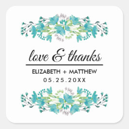 Adesivo Quadrado Amor e Obrigados. Primavera Selvagens de Casamento