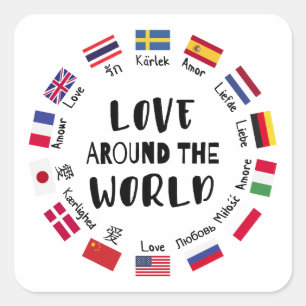 Adesivo Quadrado Amor em torno das Línguas do Mundo 