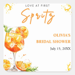 Adesivo Quadrado Amor no Primeiro Chá de panela Laranja do Coquetel