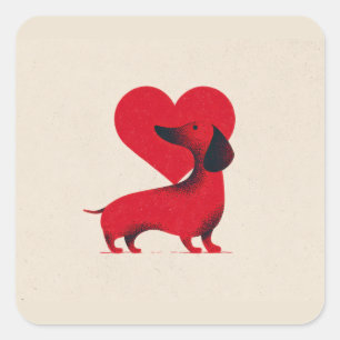 Adesivo Quadrado Amor por Dachshund – Design de Coração de Cachorro