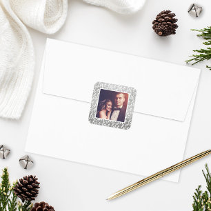 Adesivo Quadrado Amor Prateado Moderno em Casamento de Foto com Let