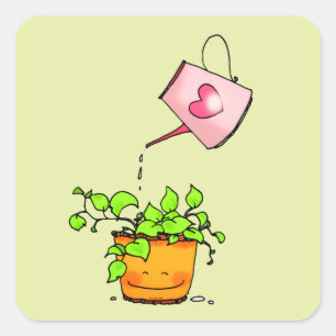 Adesivo Quadrado Amor Regado, Planta Feliz em Casa