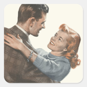 Adesivo Quadrado Amor Romântico Vintage Recém-Casados Vamos Dançar?