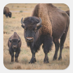 Adesivo Quadrado "Amor Selvagem: O Bison e o Seu Vitelo"